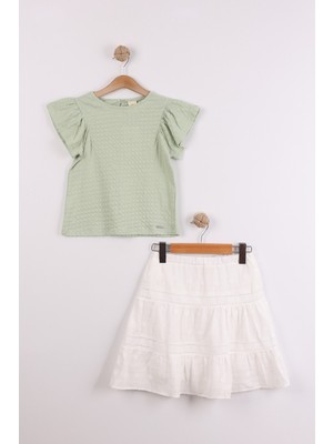 Joy Kids Kız Çocuk Jakarlı Etek-Elbise Takım (6-10YAŞ) (Yeşil-Beyaz)