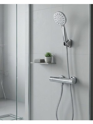 Esplendor Çok Fonksiyonlu 4 Modlu El Duşu Başlığı Krem Duş Seti Spiral Hortumlu