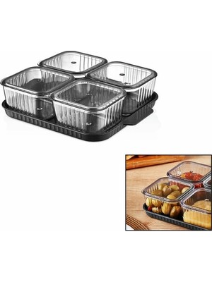 İsingir Shopping 4 Bölmeli Akrilik Pratik Sızdırmaz Kapaklı Tepsili Kahvaltılık Seti