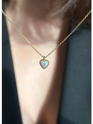 Wind Silver Opal Kalp Kolye 925 Ayar Gümüş