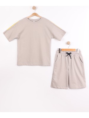 Joy Kids Erkek Çocuk %100 Pamuk Oversize Kalıp Kol Baskılı Takım (11-14YAŞ) (Bej)