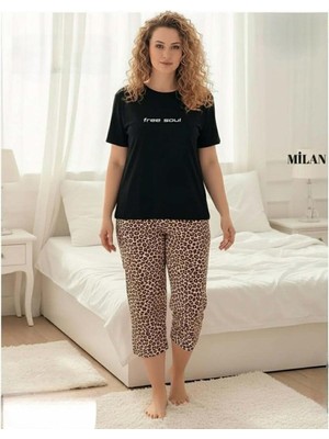 Mihra Kadın Milan Büyük Beden Bisiklet Yaka Kısa Kol Kapri  Pijama Takımı 50503S - 1 Adet