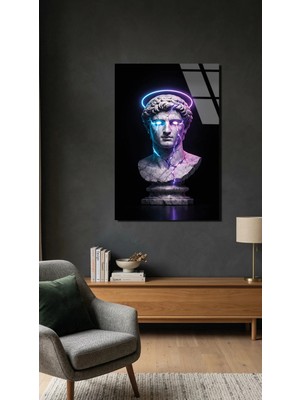 Neonlu Antik Heykel Cam Tablo Dekoratif Kırılmaz Cam Tablo, Premium 4mm Uv Baskı, Salon Duvar