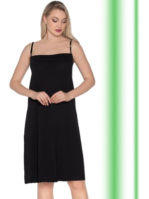 Evena Pamuklu Flamlı Ip Askılı Midi Boy Kombinezon Elbise Içi Astar