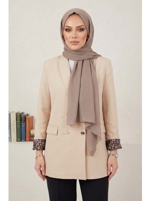 Lale Butik Kadın Leopar Astar Detay Blazer Ceket 01 Bej