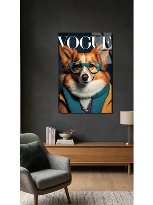 Gözlüklü Corgi Köpek Cam Tablo Uv Baskılı 4mm Kırılmaz, Ev Ofis Dekorasyonu