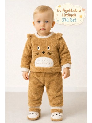Mai Perla Totoro Nakışlı 3'lü Bebek Takım Unisex Günlük Kullanım İçin Kahverengi