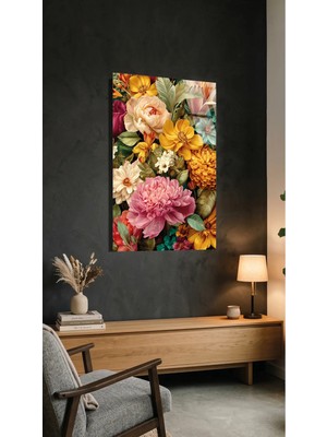 Karışık Bahar Çiçekleri Cam Tablo 4mm Temperli, Premium Uv Baskılı Kırılmaz Duvar Tablosu