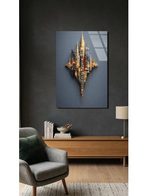 Premium Skyline Şehir Silüeti Cam Tablo, Uv Baskılı 4mm Kırılmaz Cam Tablo, Ev Ofis Dekorasyonu