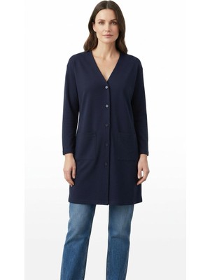 Mavimoure Kadın Anne Siyah Düğmeli Uzun Tunik Ince Penye Hırka