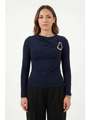 Lale Butik Aksesuar Detaylı Bluz 20757 Lacivert
