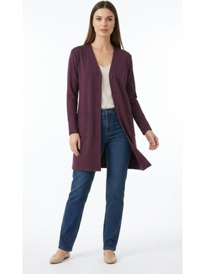 Mavimoure Kadın Anne Siyah Düğmeli Uzun Tunik Ince Penye Hırka