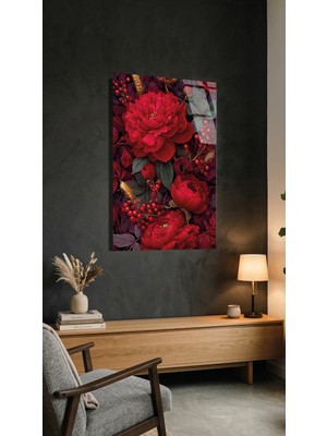 Kırmızı Gül Demeti Cam Tablo Kırılmaz Temperli, Premium Uv Baskılı Ev Dekorasyonu