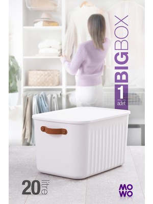 Mowo Home Bigbox Kulplu 20 Lt 1'li Beyaz Dolap Düzenleyici Saklama Kutusu Sepet Organizer Oyuncak Kutusu