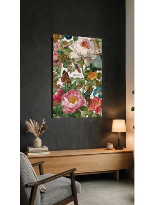 Klasik Sanat Çiçek Bahçesi Dekoratif Cam Tablo, Ev ve Ofis Uv Baskılı Premium Kırılmaz 4mm