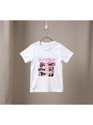 Veracraft Huntrx Anime Karakter Baskılı Çocuk Tişört - %100 Pamuklu Beyaz Bisiklet Yaka T-Shirt