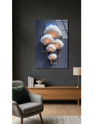 Bulut Ağaçları Cam Tablo Dekoratif Kırılmaz Cam Tablo, Premium 4mm Uv Baskı, Salon Duvar Tablosu