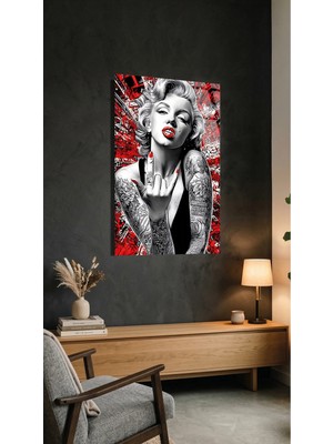 Marilyn Monroe Pop Art Siyah Beyaz Kırmızı Cam Tablo Premium 4mm Uv Baskılı Kırılmaz Duvar Tablosu