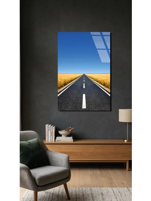 Sonsuz Yol ve Buğday Tarlası Cam Tablo, Ev ve Ofis Uv Baskılı Premium Kırılmaz 4mm