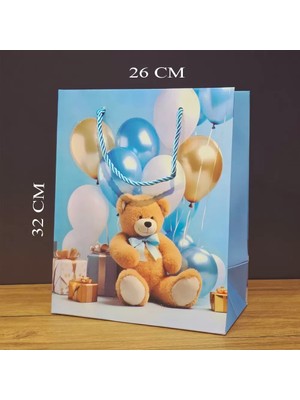 İsingir Shopping Ayıcık Desenli Büyük Boy Karton Hediye Çantası