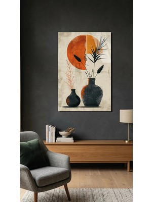 Vazo ve Kurumuş Bitki Bohem Poster Cam Tablo Uv Baskılı 4mm Kırılmaz, Ev Ofis Dekorasyonu