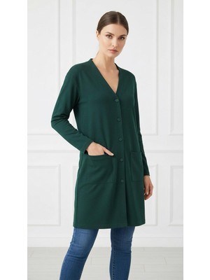 Mavimoure Kadın Anne Siyah Düğmeli Uzun Tunik Ince Penye Hırka