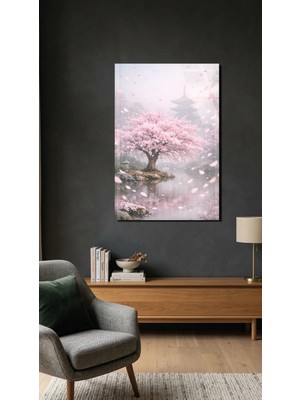 Sakura Ağacı Cam Tablo Dekoratif Kırılmaz Cam Tablo, Premium 4mm Uv Baskı, Salon Duvar Tablosu