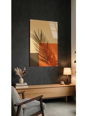 Minimal Kurumuş Palmiye Yaprağı Cam Tablo Kırılmaz Temperli, Premium Uv Baskılı Ev Dekorasyonu