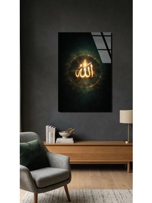 Allah Yazılı Cam Tablo Premium Kırılmaz Cam Tablo, Ev ve Ofis Uv Baskılı 4mm Cam Tablo