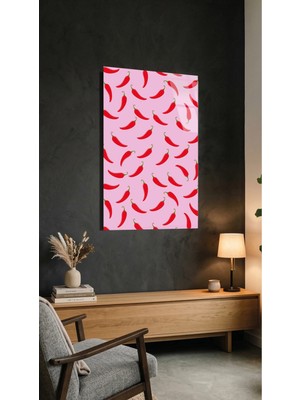 Pembe Acılı Biber Desenli Cam Tablo Uv Baskılı 4mm Kırılmaz, Ev Ofis Dekorasyonu