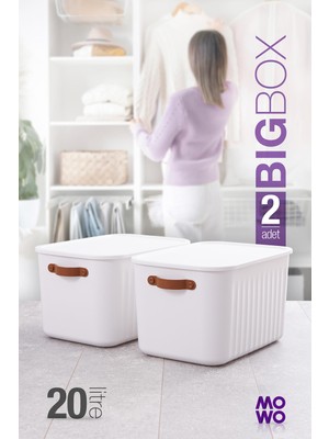 Mowo Home Bigbox Kulplu 20 Lt 2'li Beyaz Dolap Düzenleyici Saklama Kutusu Sepet Organizer Oyuncak Kutusu