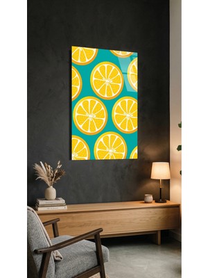Sarı Limon Dilimli Cam Tablo, Ev ve Ofis Uv Baskılı Premium Kırılmaz 4mm