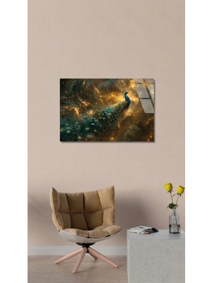 Uzayda Tavus Kuşu Yıldız Tozu ve Nebula Temalı Cam Tablo