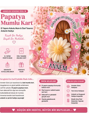 Tişört Kodu Anneler Günü Papatya Mumlu Kart – El Yapımı Kokulu Mum & Özel Tasarım Anlamlı Hediye