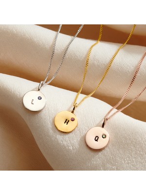 kuyumcudan Yuvarlak Taş Detaylı Harfli 925 Ayar Gümüş Kolye