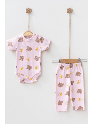 Mai Perla Ayıcık Desenli Çıt Çıtlı 2'li Unisex Bebek Takım 0 - 3 Ay Günlük Kullanım İçin