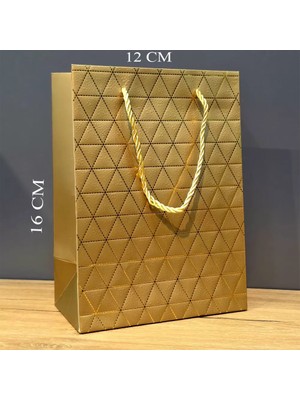 İsingir Shopping Gold Geometrik Desenli Mini Boy Karton Hediye Çantası