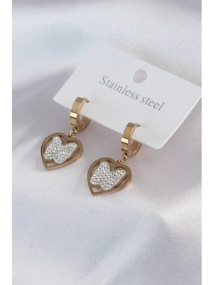 İsingir Shopping Çelik Gold Renk Model Zirkon Taş Detay Kadın Küpe