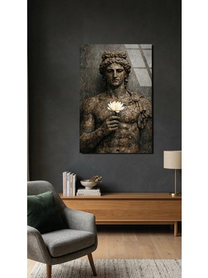 Apollo ve Beyaz Lotus Cam Tablo, Uv Baskılı 4mm Kırılmaz Cam Tablo, Ev Ofis Dekorasyonu