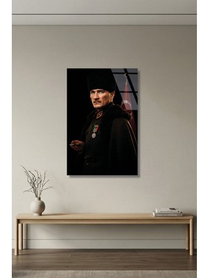 Mustafa Kemal Atatürk Portre 4mm Temperli Cam Tablo, Premium Uv Baskılı Kırılmaz Duvar Tablosu