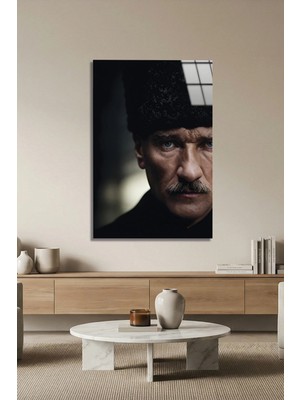 Atatürk Portre Premium Kırılmaz Cam Tablo, Ev ve Ofis Uv Baskılı 4mm Cam Tablo