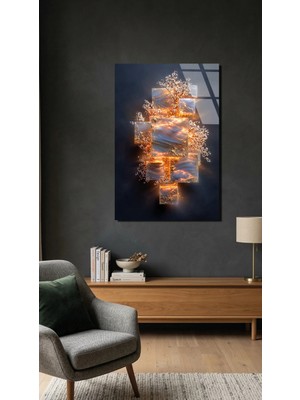 Altın Yansıma Cam Tablo 4mm Temperli Cam Tablo, Premium Uv Baskılı Kırılmaz Duvar Tablosu