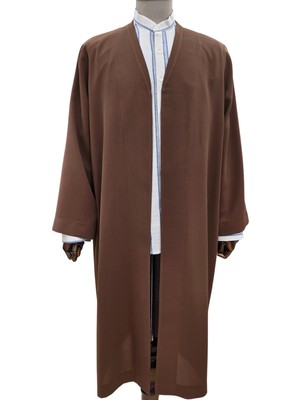 Akıncı Tekstil Petek Kumaş Buhara - Kahverengi Puntolu Yaka Cübbe