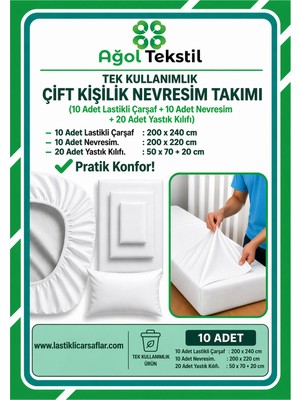Ağol Tekstil Çift Kişilik Tek Kullanımlık Nevresim Takımı 10’lu Set – Lastikli Çarşaflı