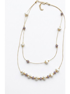 Gistoria Barok Inci ve Renkli Kristal Boncuklu 2'li Kolye