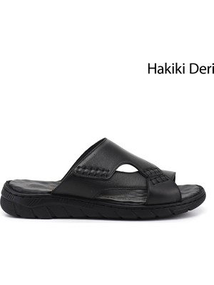 Gönderi(r) Erkek Siyah  Hakiki Deri Comfort Terlik