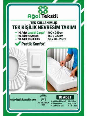 Ağol Tekstil Tek Kişilik Tek Kullanımlık Nevresim Takımı 10’lu Set – Lastikli Çarşaflı Pratik Yatak Seti