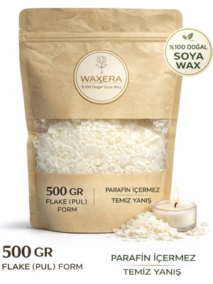 Waxera %100 Doğal Soya Wax 500 gr Flake (Pul) Yaprak Mum Yapımı Için – Parafin Içermez, Temiz Yanış, Premium Kalite