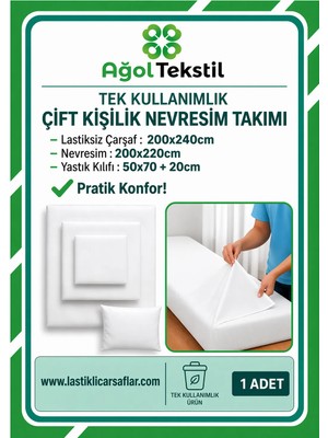 Ağol Tekstil Çift Kişilik Tek Kullanımlık Nevresim Seti – 3 Parça (Çarşaf, Yorgan, Yastık Kılıfı)