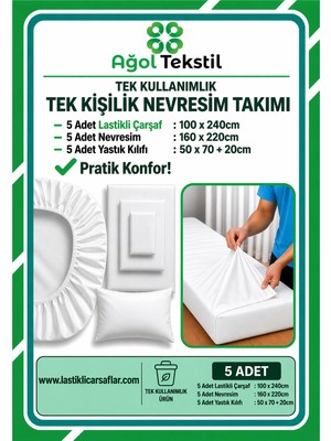 5’li Tek Kullanımlık Nevresim Seti – Tek Kişilik | Çarşaf, Yorgan ve Yastık Kılıf